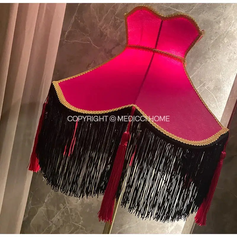 Burgundy wine red velvet scalloped lampshade with tassels living room