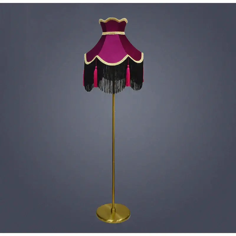 Burgundy wine red velvet scalloped lampshade with tassels living room