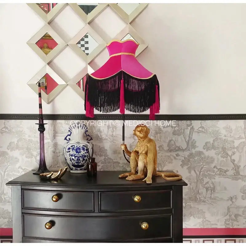Burgundy wine red velvet scalloped lampshade with tassels living room
