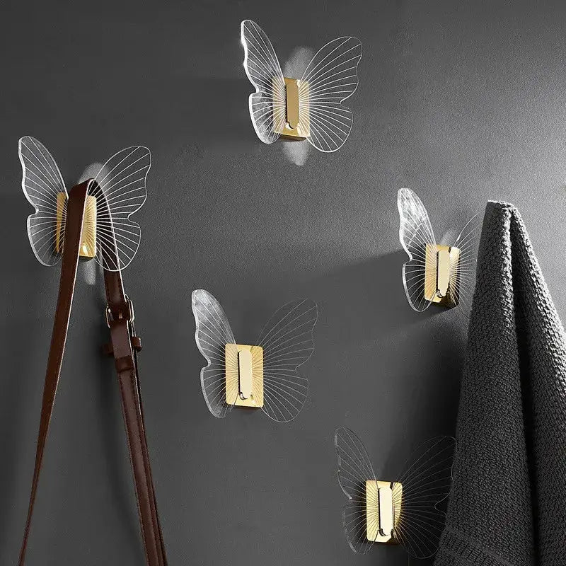 Butterfly acrylic towel hook gold bathroom wall mount holder