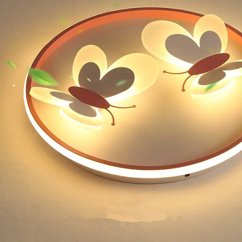 Butterfly pink ceiling light white & maroon kids room lamp