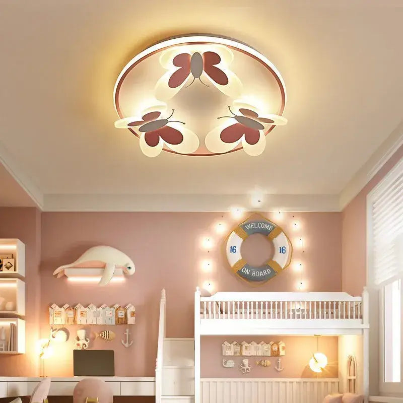 Butterfly pink ceiling light white & maroon kids room lamp