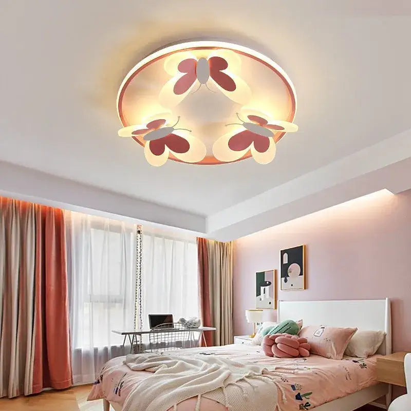 Butterfly pink ceiling light white & maroon kids room lamp