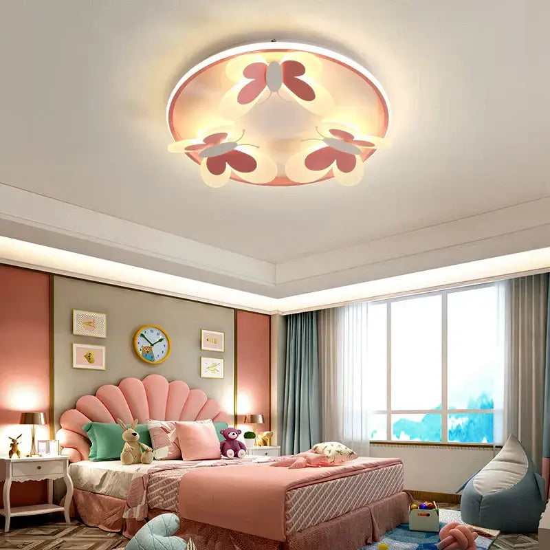 Butterfly pink ceiling light white & maroon kids room lamp