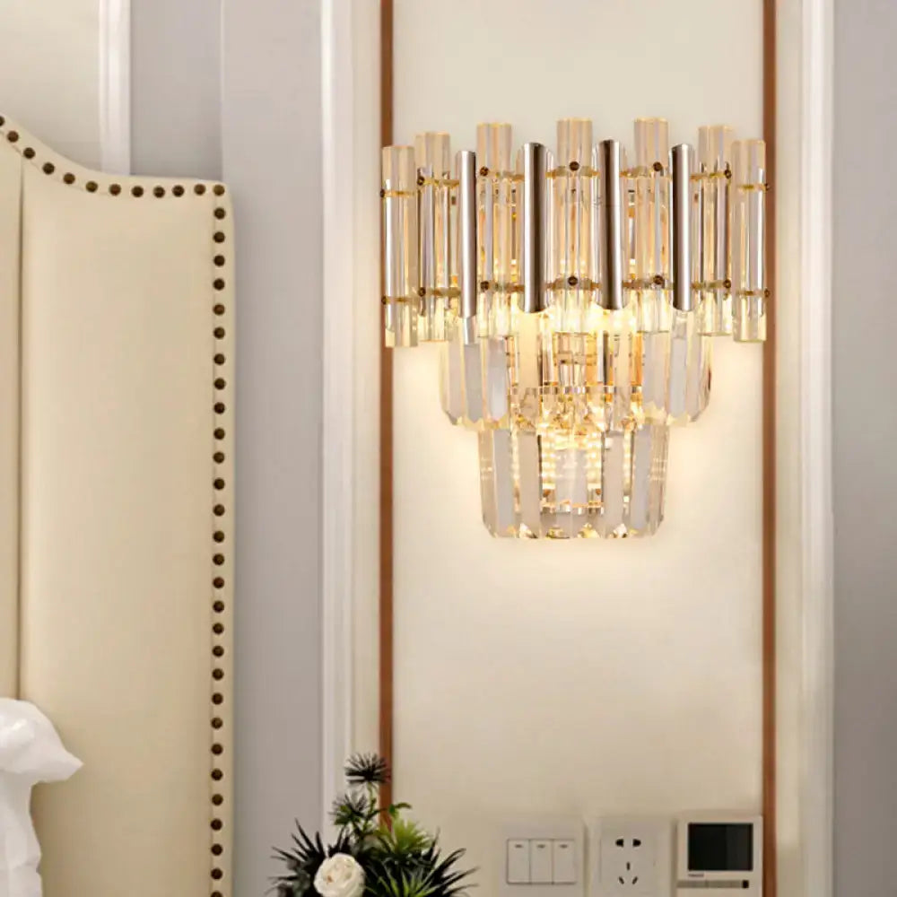 Butterfly tiered gold finish crystal wall sconce bedroom light
