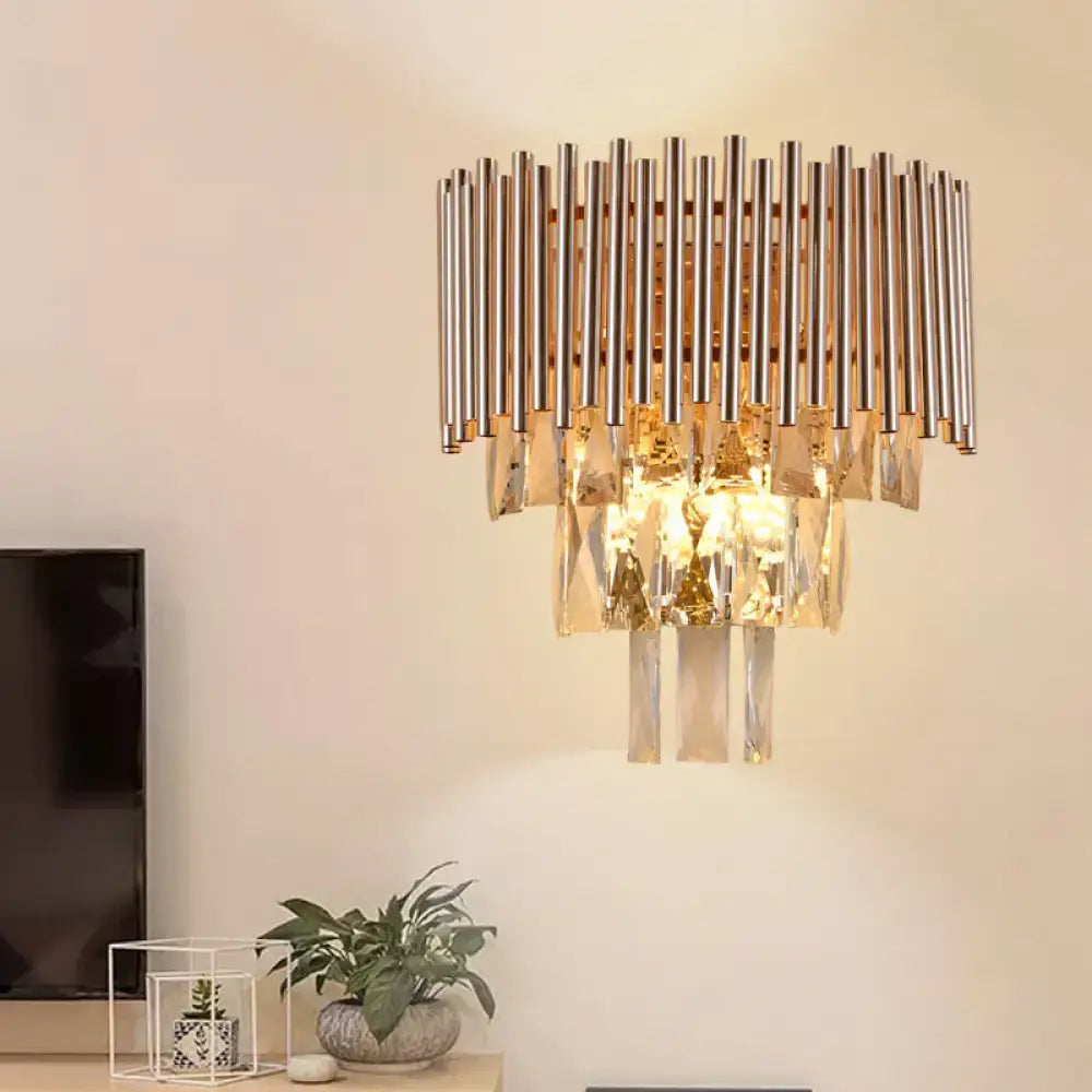 Butterfly tiered gold finish crystal wall sconce bedroom light