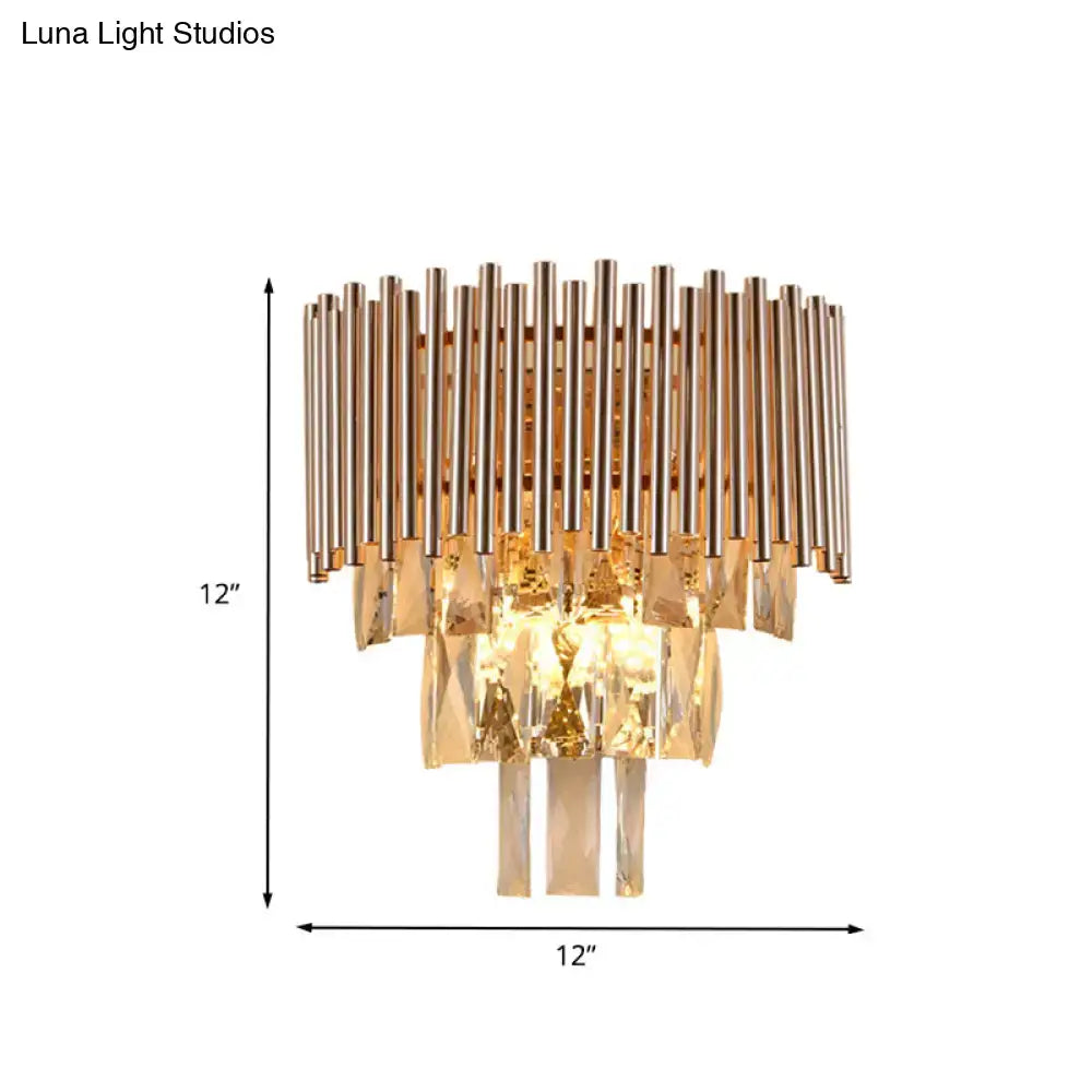 Butterfly tiered gold finish crystal wall sconce bedroom light