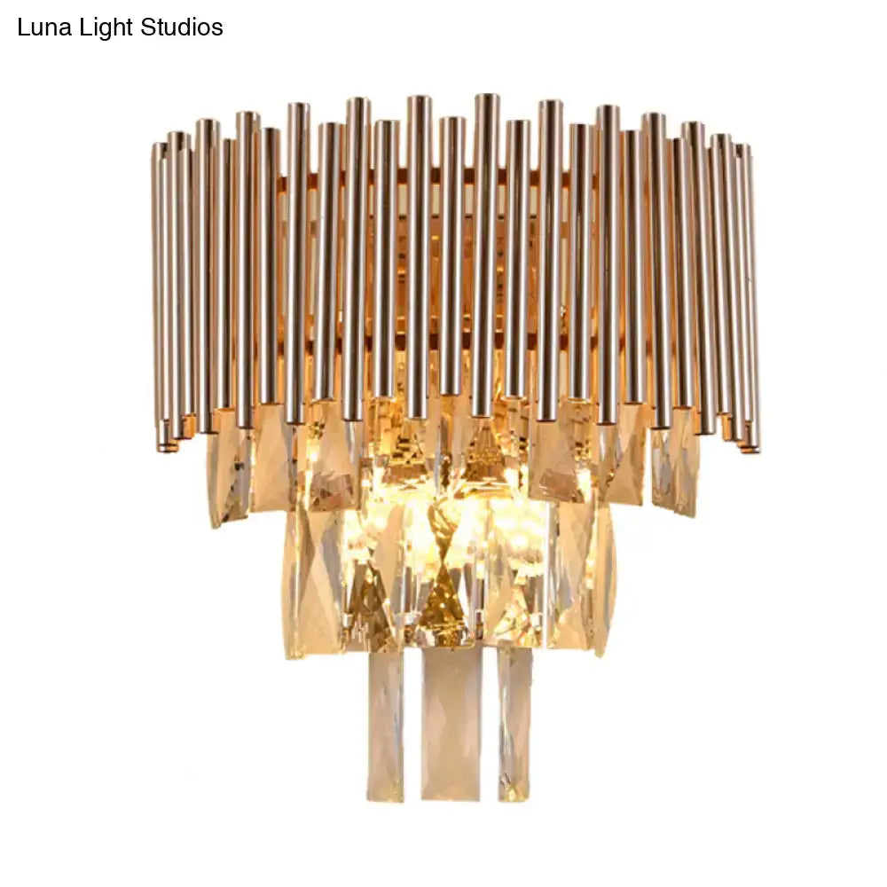 Butterfly tiered gold finish crystal wall sconce bedroom light