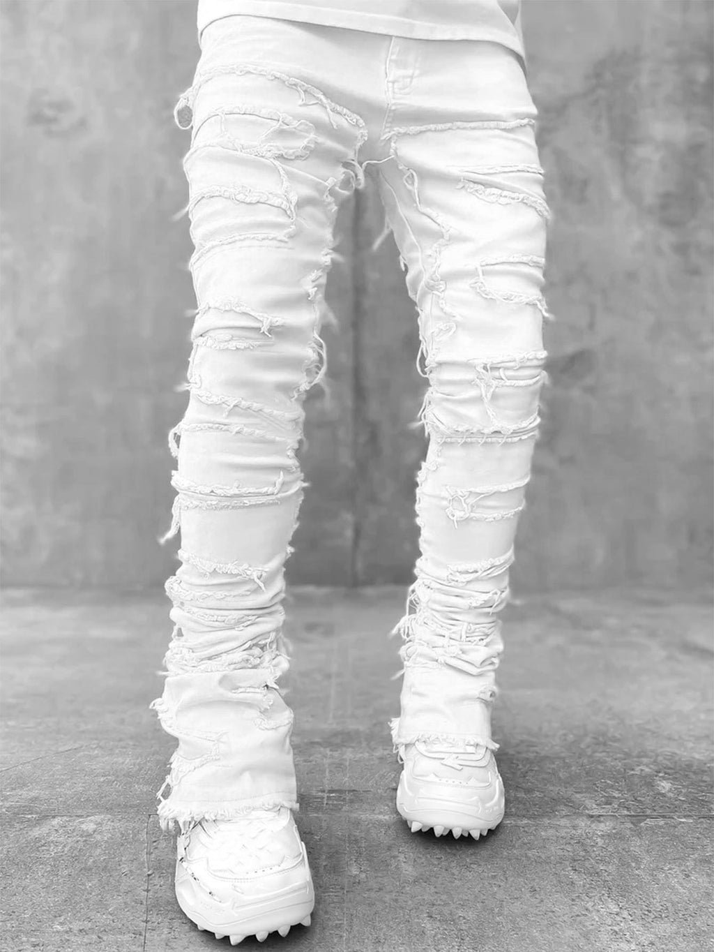Men's Patched Pants Long Tight Fit Stacked Pants For Men