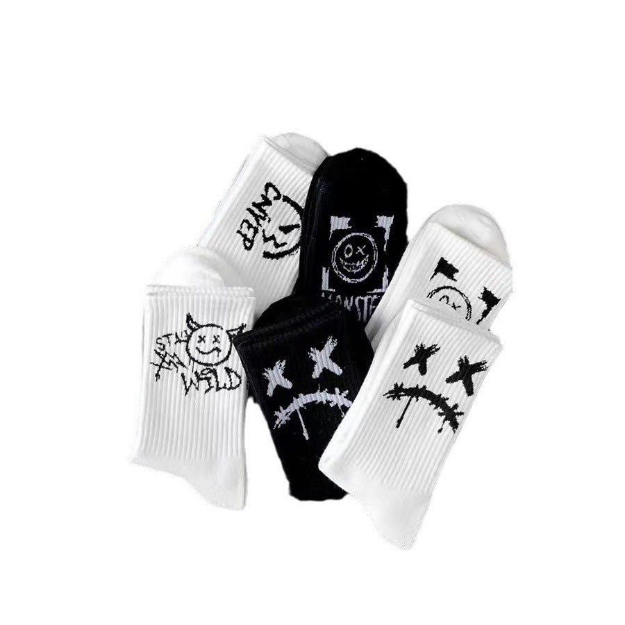 Men's Mid-calf Spring And Summer Trends Sports Black And White Socks