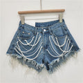 Denim Bottoms Women's Summer High Waist Slimming Rhinestone Drip