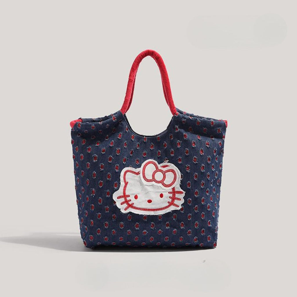 Retro denim tote bag, large capacity fashion shoulder bag, cute versatile tote bag for women