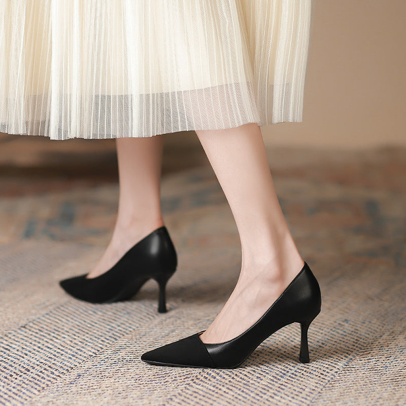 Color-blocking Stiletto Heel Pumps Women's Commuter Shallow Mouth Pointed