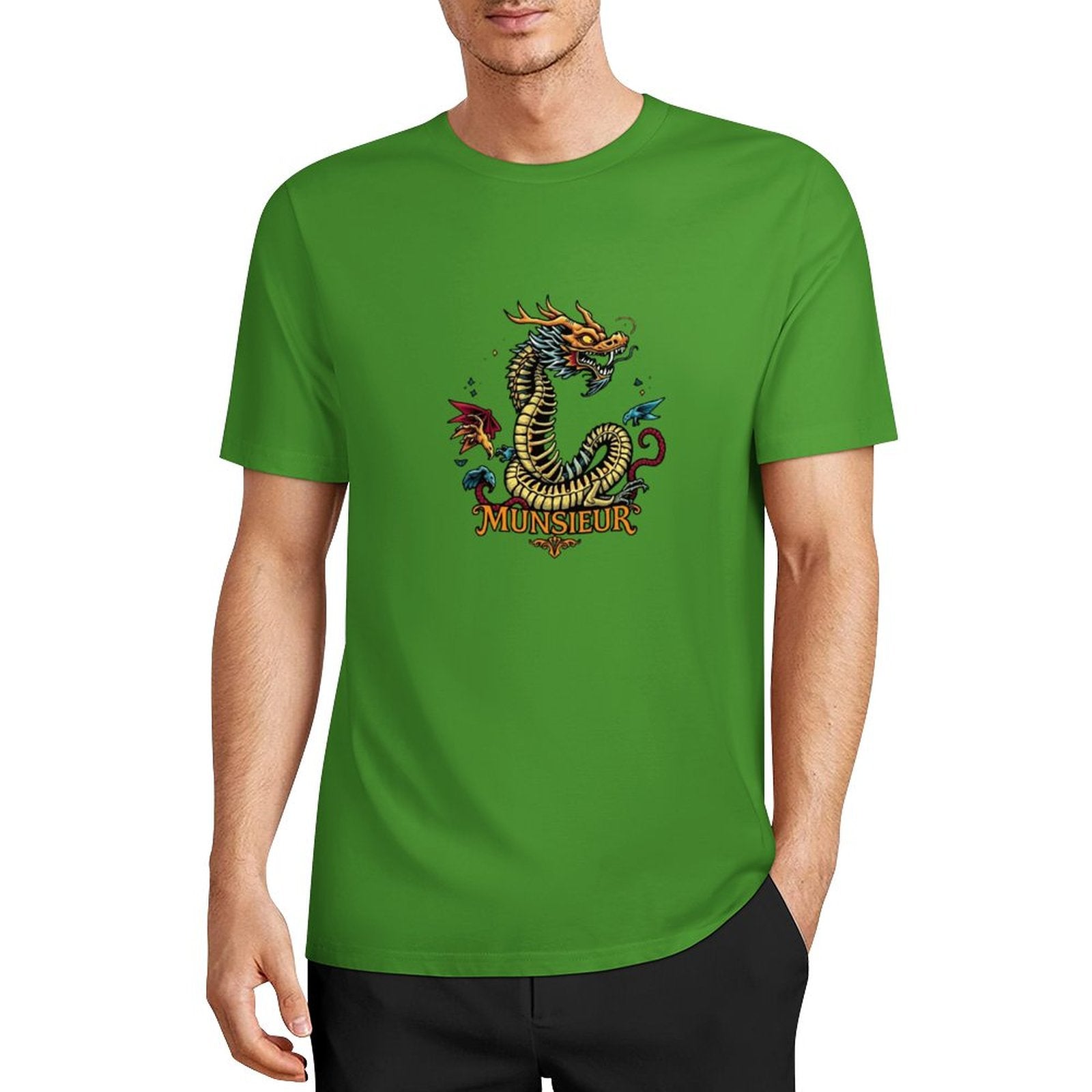 Munsieur Brand Graphic Tee Cotton Men's breathable Dragon Design