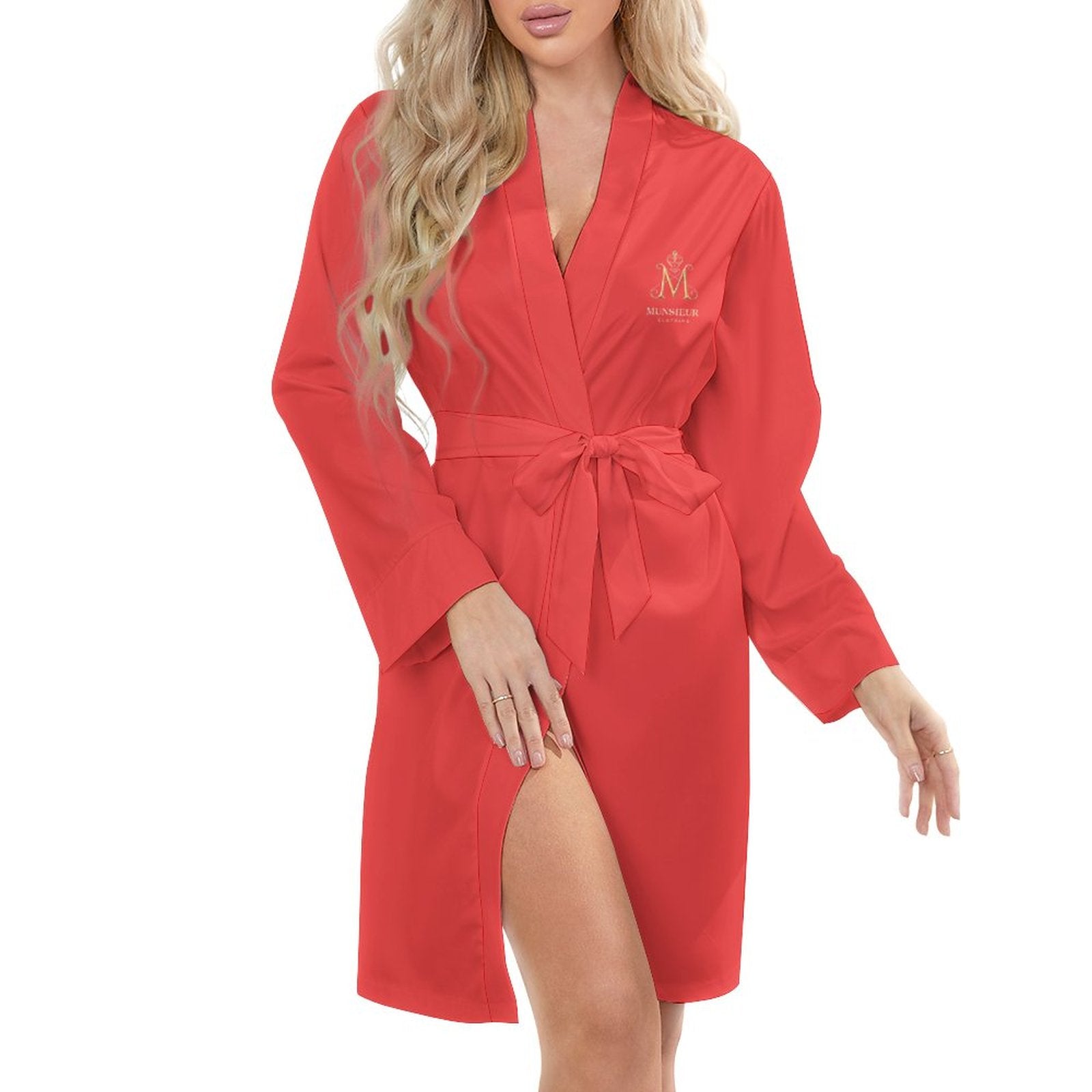 MUNSIEUR Red Belted Robe - Luxury Long Sleeve Loungewear for Women