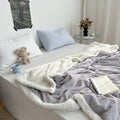 Camellia jacquard lamb wool mint & white cozy blanket bedroom quilt