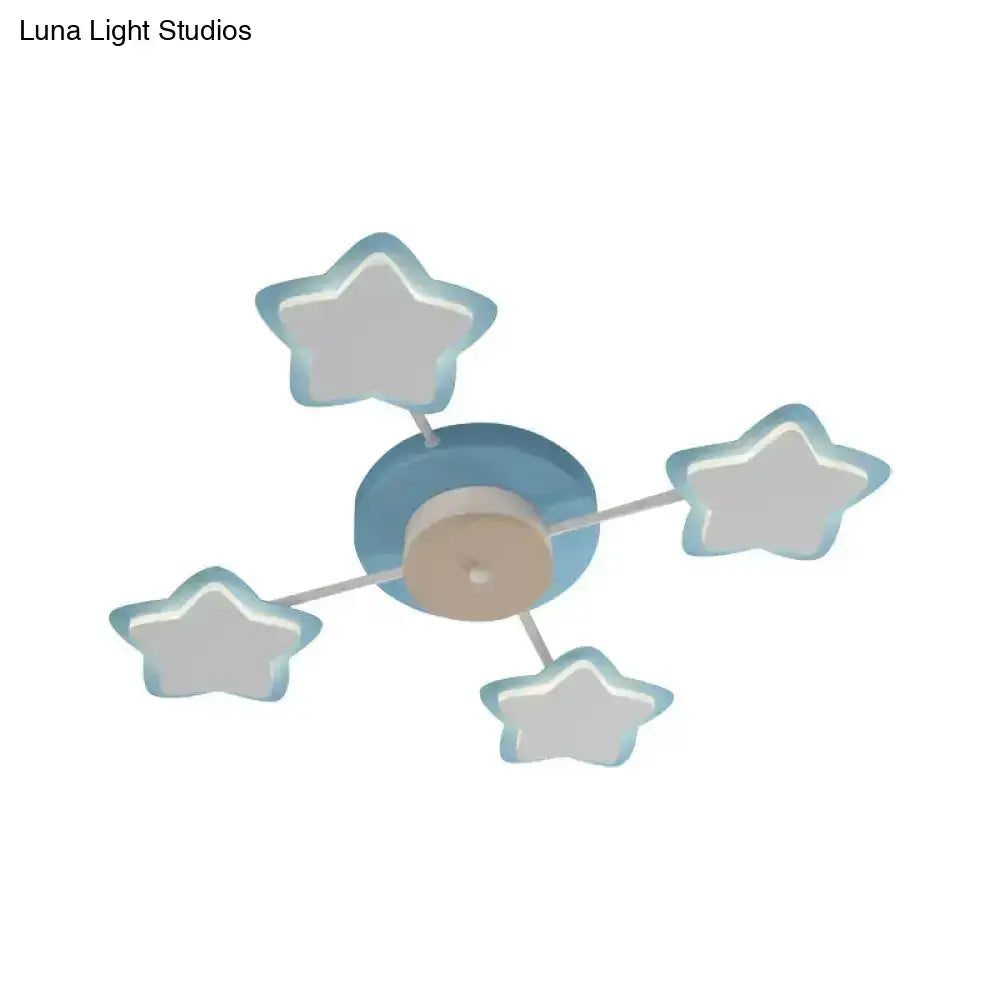 Cartoon acrylic pink blue star led flush mount ceiling light bedroom