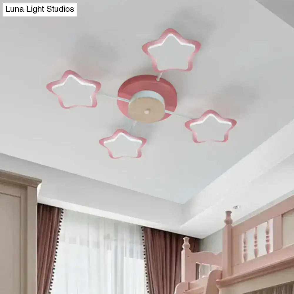 Cartoon acrylic pink blue star led flush mount ceiling light bedroom