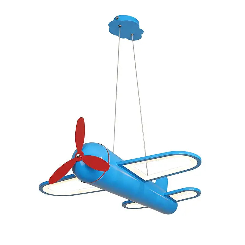 Cartoon airplane blue & red pendant light kids bedroom