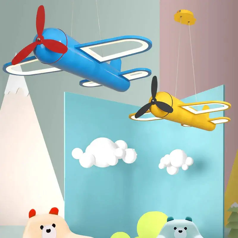 Cartoon airplane blue & red pendant light kids bedroom