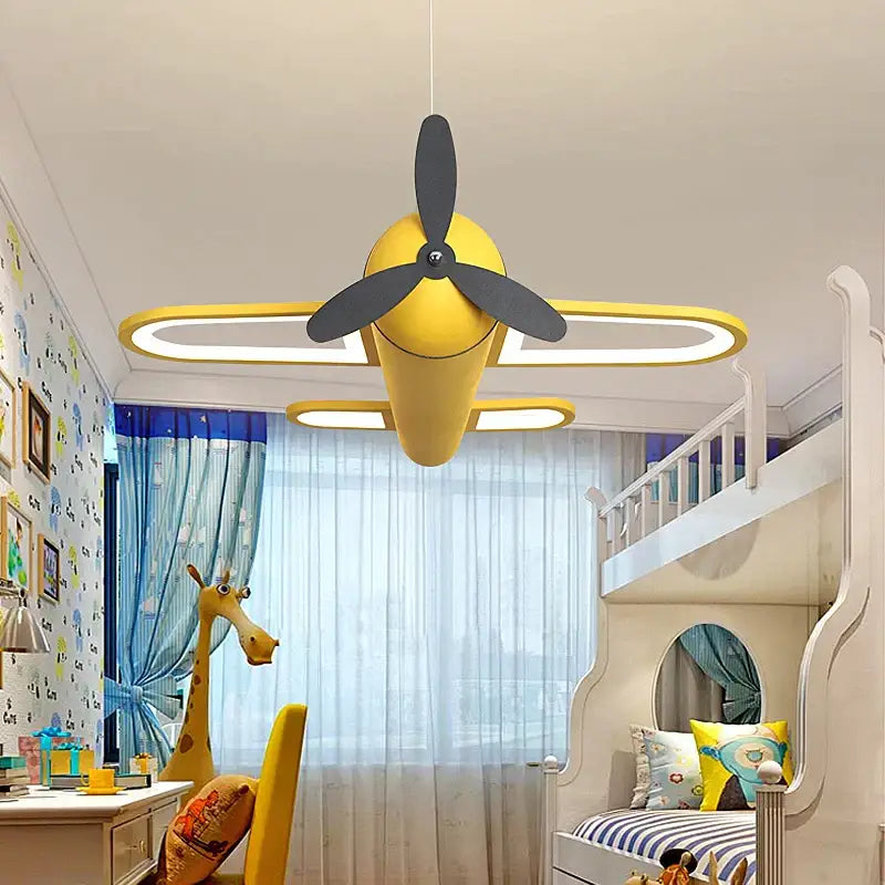 Cartoon airplane blue & red pendant light kids bedroom