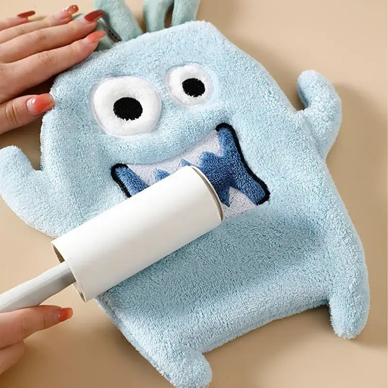 Cartoon animal coral velvet monster hand towel set kitchen decor