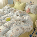 Cartoon animal cream satin quilt cover set bedroom bedding