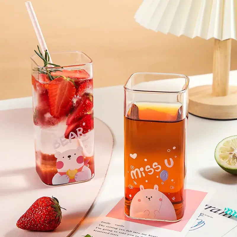 Cartoon bear pattern colorful glass coffee mug dining room tumbler