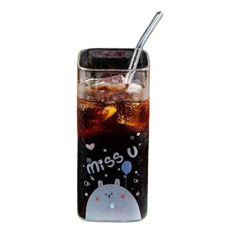 Cartoon bear pattern colorful glass coffee mug dining room tumbler