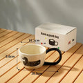 Cartoon big ear cup cream & black ceramic mug kitchen decor