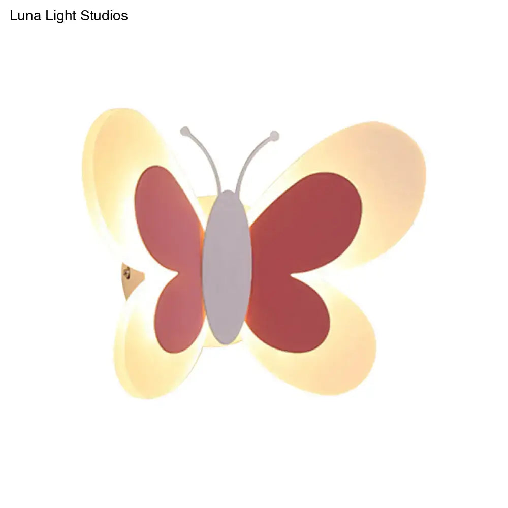 Cartoon blue & gray butterfly led wall light for kindergarten
