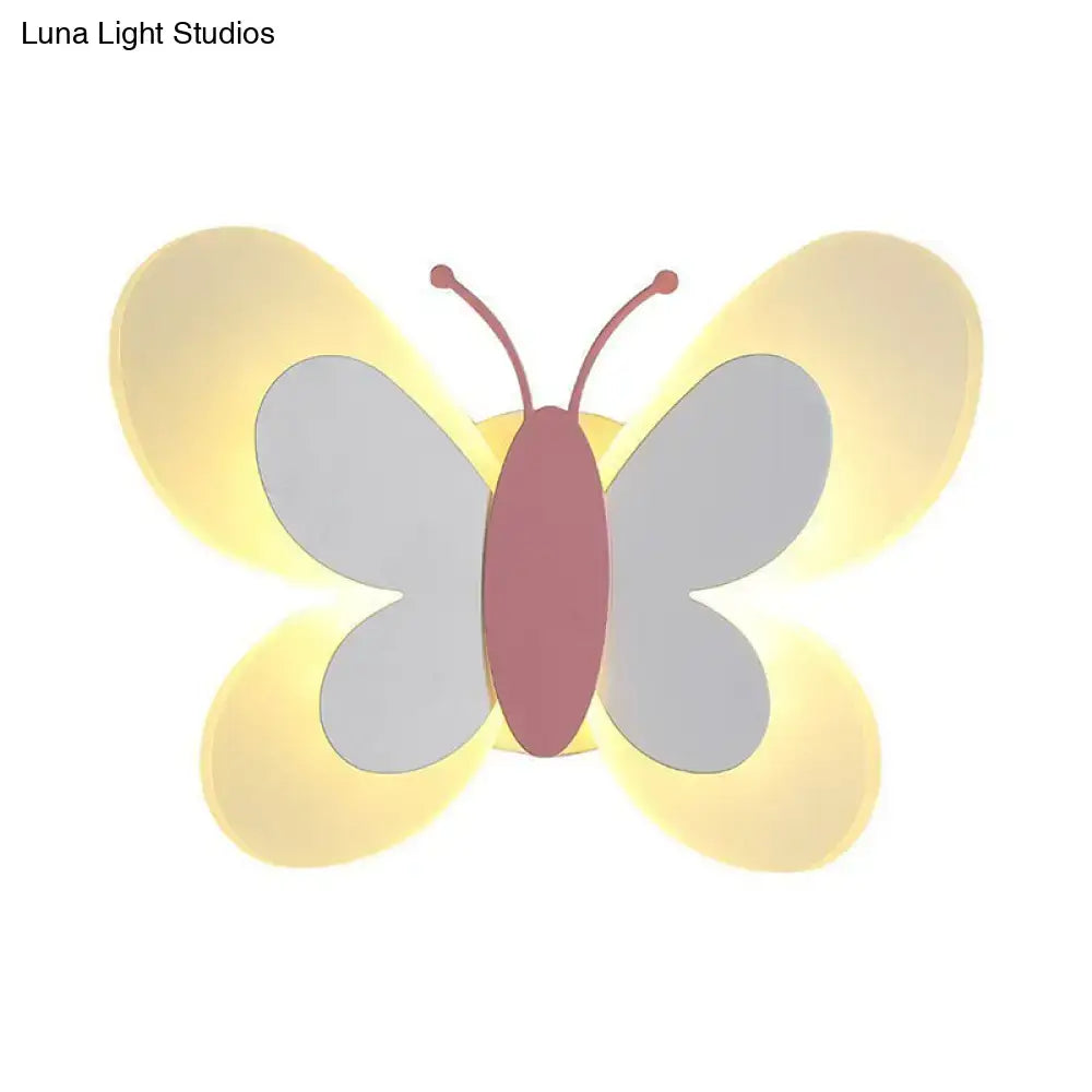Cartoon blue & gray butterfly led wall light for kindergarten