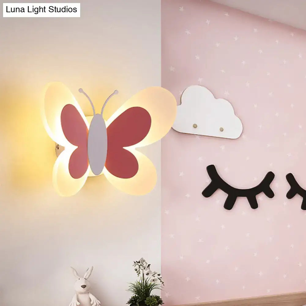 Cartoon blue & gray butterfly led wall light for kindergarten