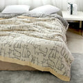 Cartoon cat bamboo cotton throw blanket cream bedroom decor