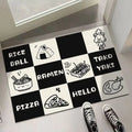 Cartoon cat black & white checkered door mat living room rug