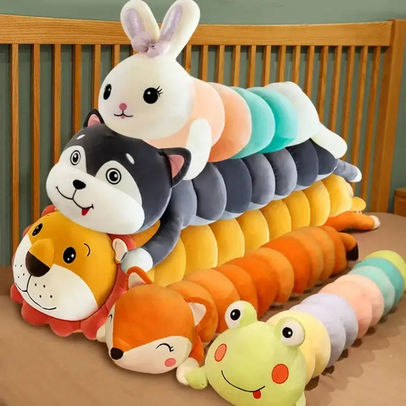 Cartoon caterpillar orange & green long body pillow bedroom plush