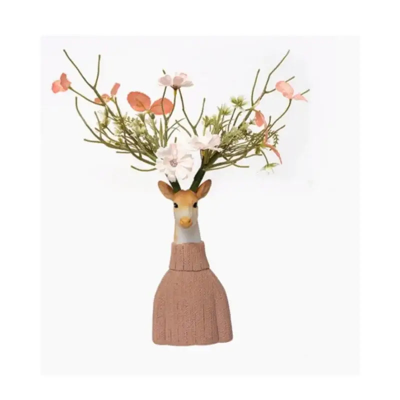 Cartoon deer vase beige & orange resin handicraft living room decor