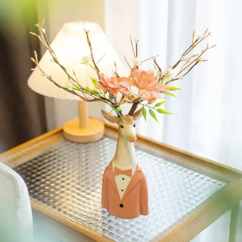 Cartoon deer vase beige & orange resin handicraft living room decor