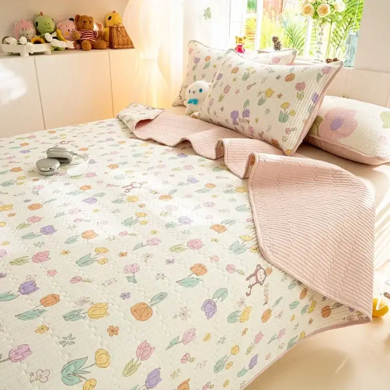 Cartoon dinosaur green quilted bed cover set bedroom cotton mat