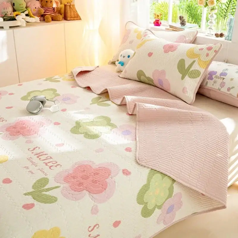 Cartoon dinosaur green quilted bed cover set bedroom cotton mat