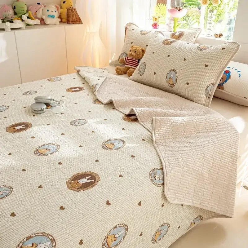 Cartoon dinosaur green quilted bed cover set bedroom cotton mat