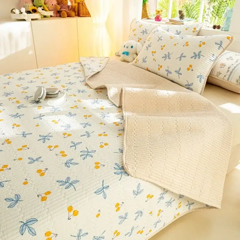 Cartoon dinosaur green quilted bed cover set bedroom cotton mat