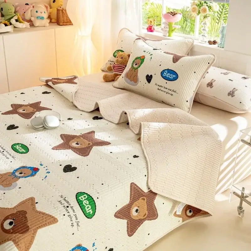 Cartoon dinosaur green quilted bed cover set bedroom cotton mat