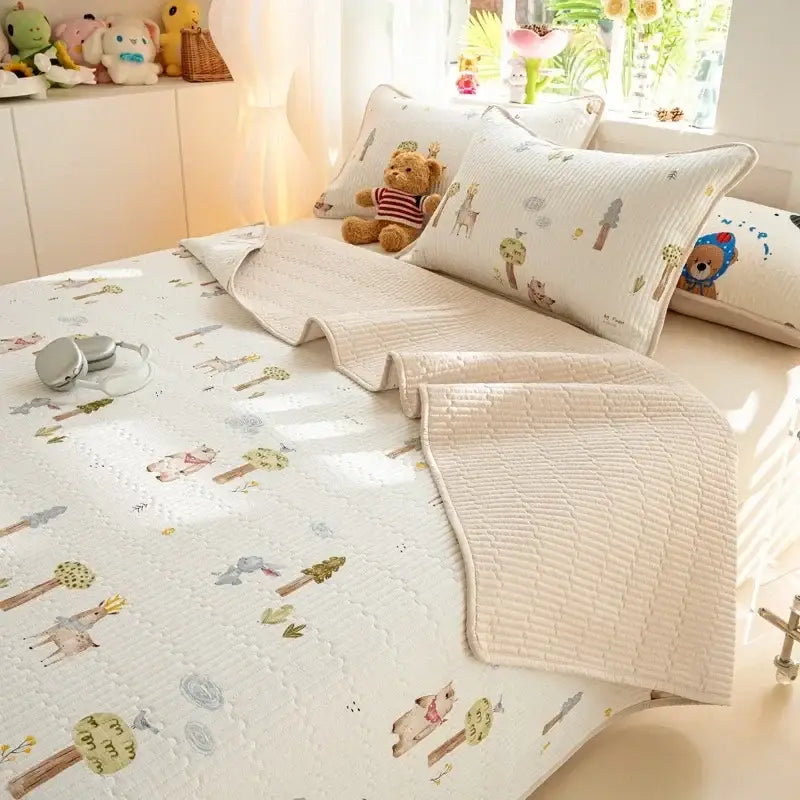 Cartoon dinosaur green quilted bed cover set bedroom cotton mat