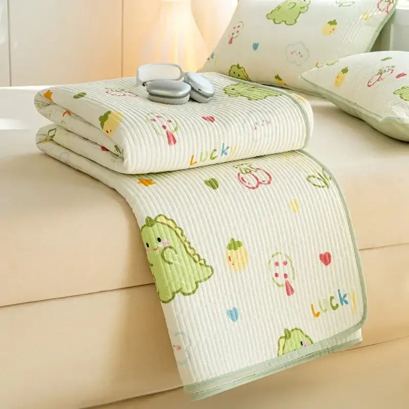 Cartoon dinosaur green quilted bed cover set bedroom cotton mat