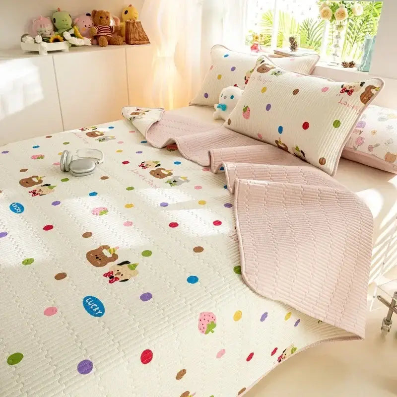 Cartoon dinosaur green quilted bed cover set bedroom cotton mat