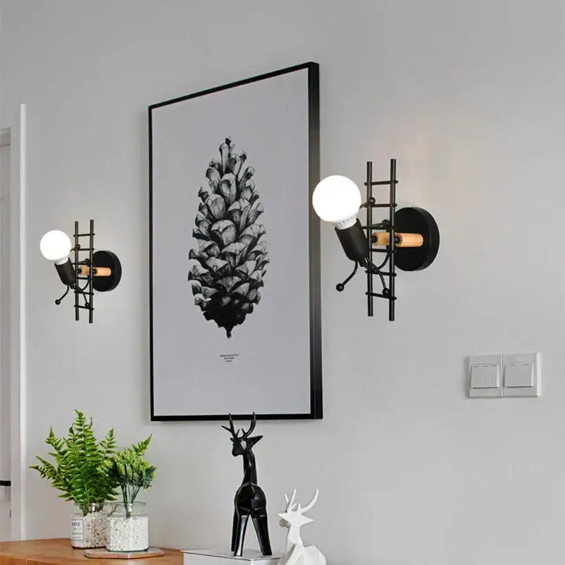 Cartoon matchstick man wall lamp black metal sconce for kids room