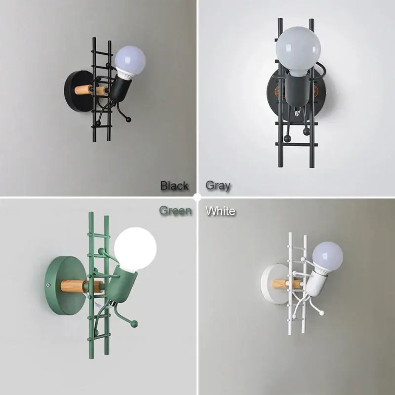 Cartoon matchstick man wall lamp black metal sconce for kids room