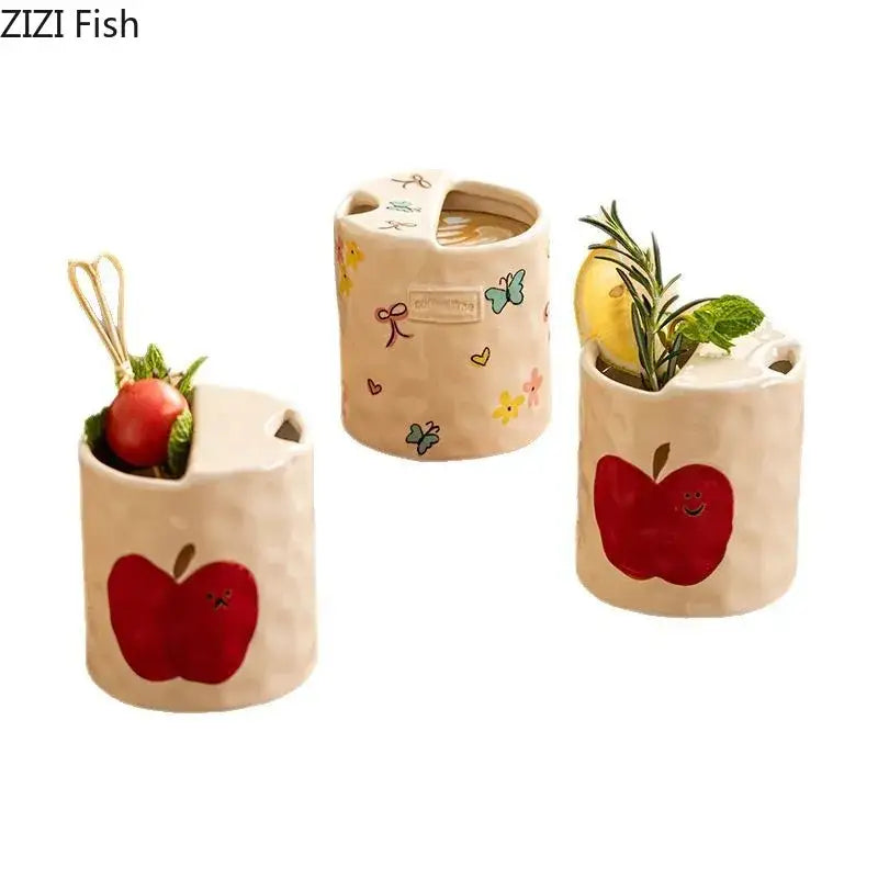 Cartoon pattern porcelain toothbrush holder for bathroom decor