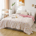 Cartoon strawberry white & pink quilted double blanket bedroom